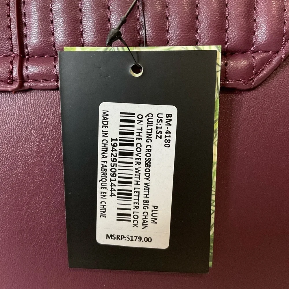 Badgley Mischka Plum Quilted Crossbody with Letter Lock